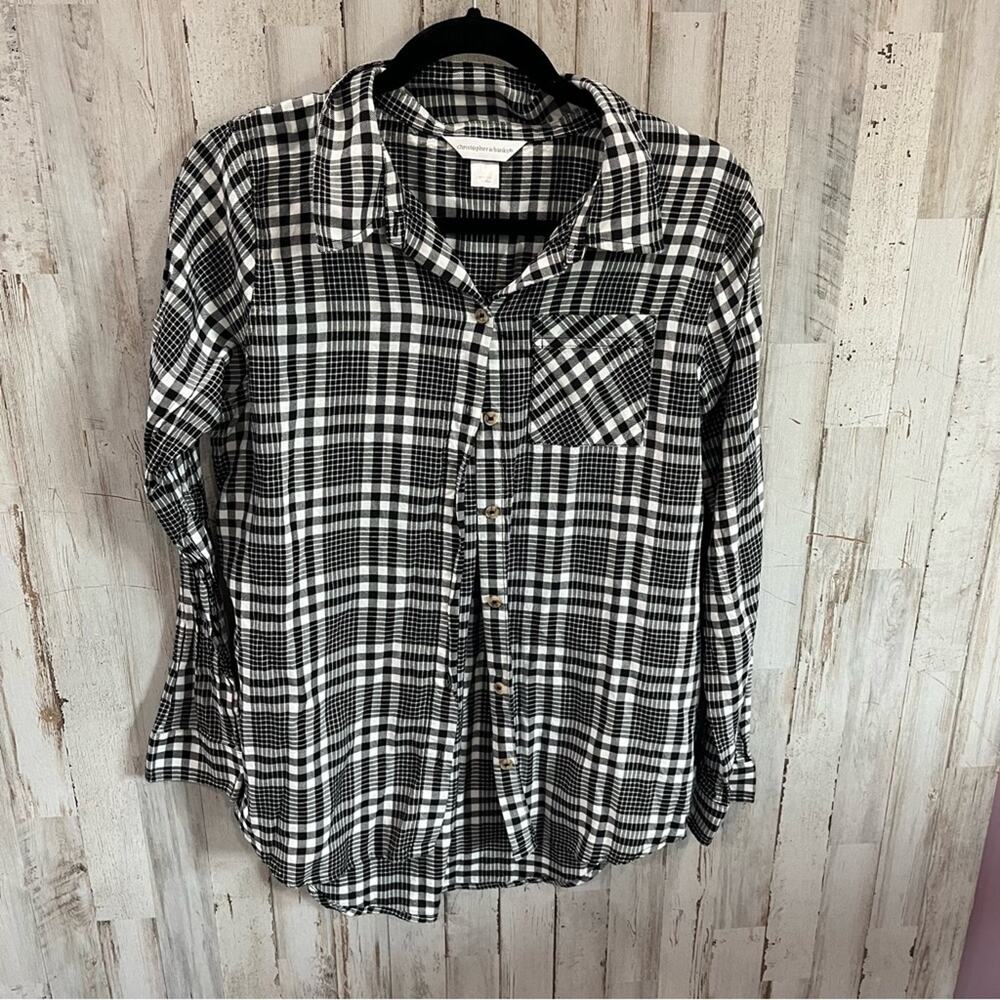Christopher & Banks Black Plaid Button Front Long Sleeve Shirt
